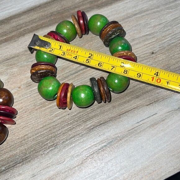 Green And Wood Multi Color Stretch Bracelet Bundle Of 2 Bracelets - Picture 4 of 7
